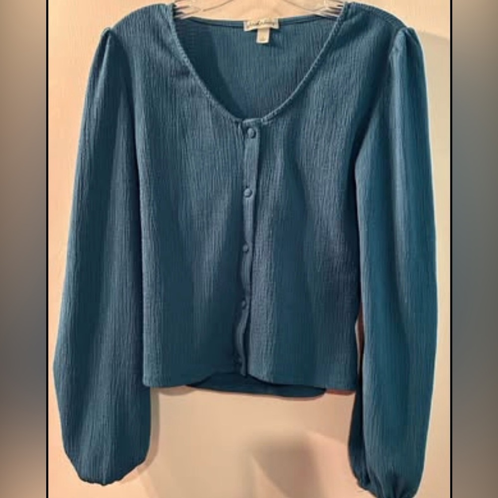 Derek Heart Teal Button-Up Blouse Size S